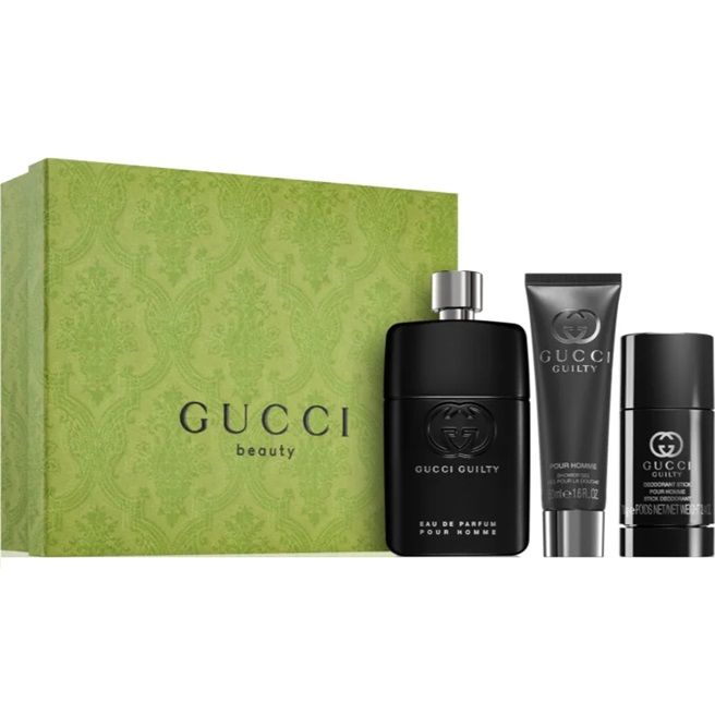 Set Apa de Parfum Gucci Guilty Edp 90 ml + 75 ml Deodorant stick + 50 ml Gel de dus, Barbati