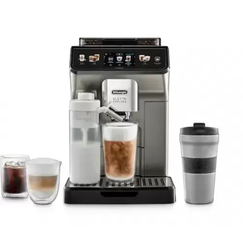 Espressor cafea automat De’Longhi Eletta Explore ECAM 450.86.T, 2 Carafe cu tehnologie LatteCrema, Tehnologie de extractie la rece, Rasnita cu tehnologie Bean Adapt, Coffee Link App, Cana 473 ml, 1450W, 19 bar