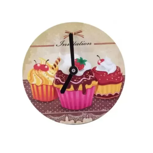 Ceas de perete fara rama COOKIES - 3 BIG CUPCAKE, diametru 12,5 cm x 0.5 cm, suport magnetic