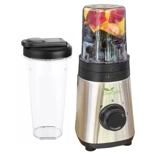 Blender DelCaffe Yoga Refresh, 2 recipiente cu capac  0.6l / 0.3l, putere 300W, 2 trepte viteza, inox