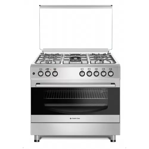 Aragaz clasic 5 arzatoare gaz, Cuptor gaz, 90x60cm, Studio Casa, FE9060 Inox, Grill, Rotisor, Aprindere electrica