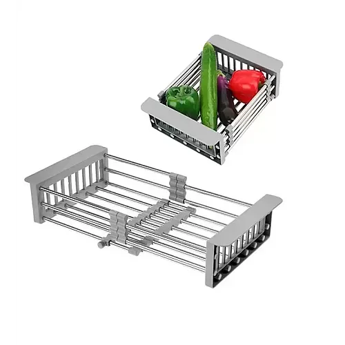 Cos multifunctional din oțel inoxidabil pentru uscat vase de bucătărie, legume, Studio Casa, 47cm x 22.5cm