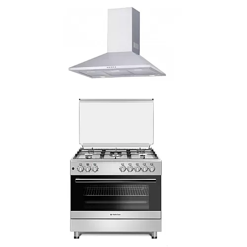 Pachet Aragaz mixt 5 arzatoare gaz, Cuptor electric, 90x60cm, Studio Casa, FE90/60 Multifunctional + Hota Decorativa 90 Cm, Kaminox90, 1 Motor Turbo , Studio Casa