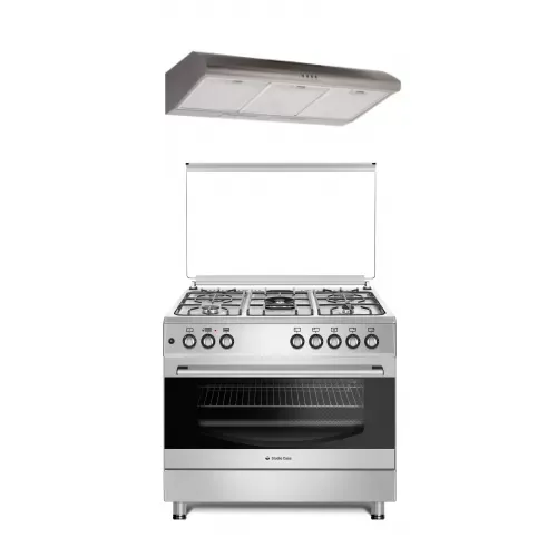 Pachet Aragaz Studio Casa FE 9060 inox, Gaz, 5 arzatoare, Aprindere electrica, Grill, Rotisor, Timer, 90 cm, Inox + Hota clasica Studio Casa ST2196, Putere de absorbtie 348 mc/h, 2 motoare, 90 cm, Inox